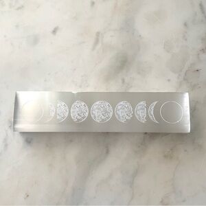 Moon Phases Selenite Charging Plate Bar, 7.75”L x 1.75”W x 0.75”H